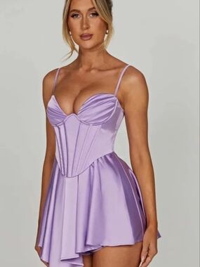 Sister Party Spagetti Strap Lavender Satin Corset Romper